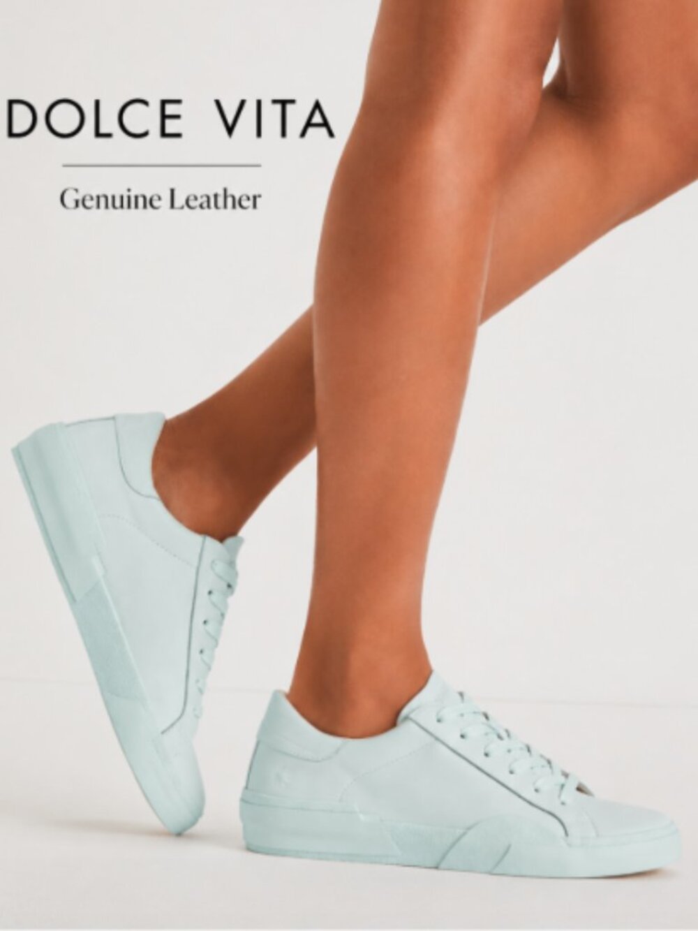 new DOLCE VITA Zina 360 Leather Sneakers Seafoam blue color 462tn
